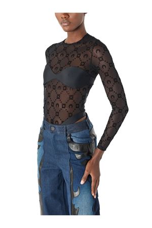 Top body in rete con stampa floccata Moonogram MARINE SERRE | WTO474ACJER0005BK99